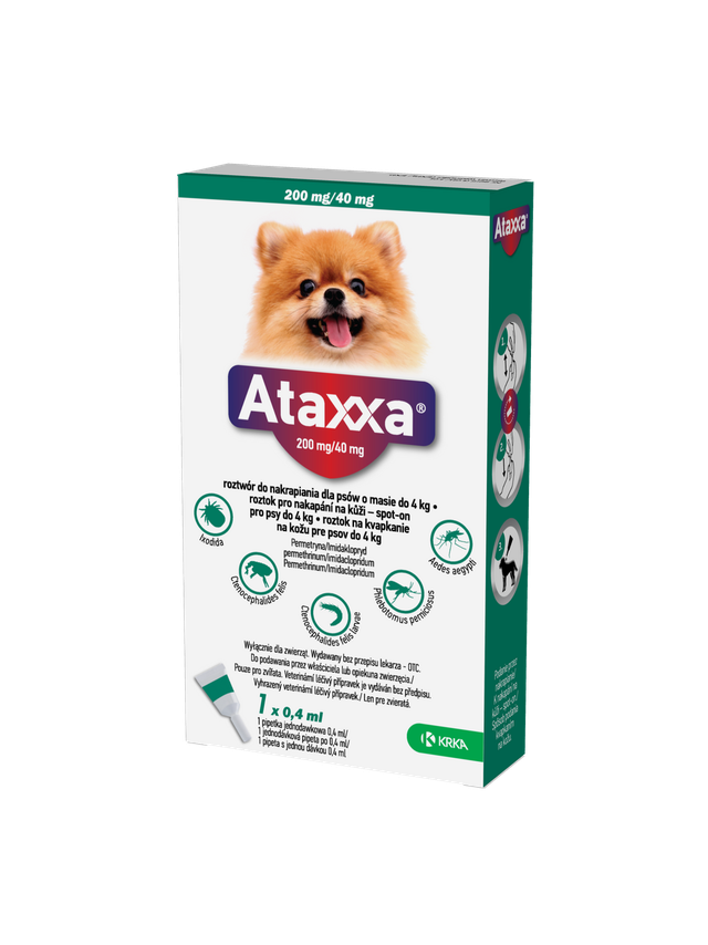 KRKA Ataxxa 200 mg/40 mg roztwór do nakrapiania dla psów o masie do 4 kg