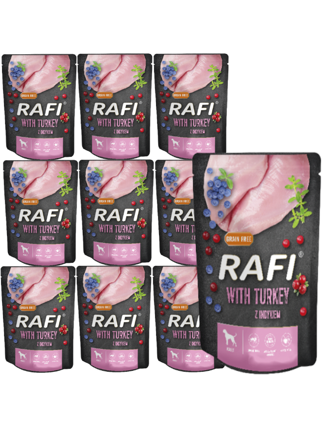 Rafi z indykiem dla psa - saszetka (czarne opakowanie) 10x300g