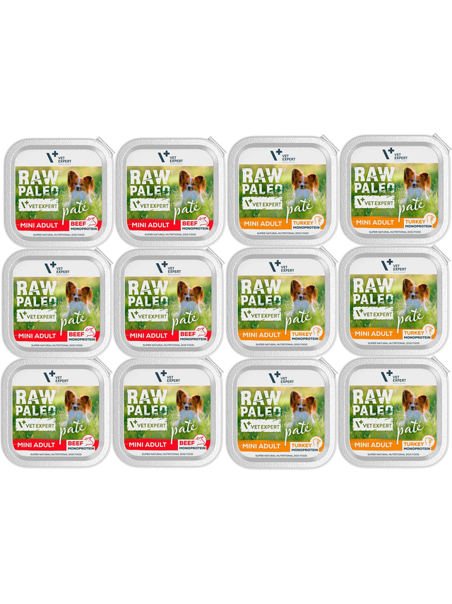 Vetexpert RAW PALEO PATE MINI Mix Wołowina+Indyk - 12x 150g