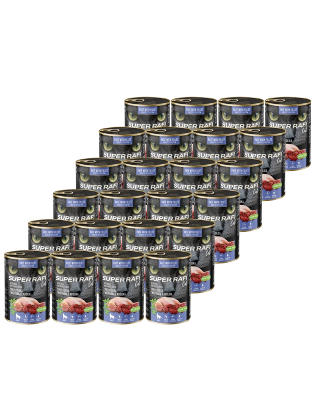 DOLINA NOTECI Super Rafi Cat P&F z przepiórką i wątróbką z królika 24x400g