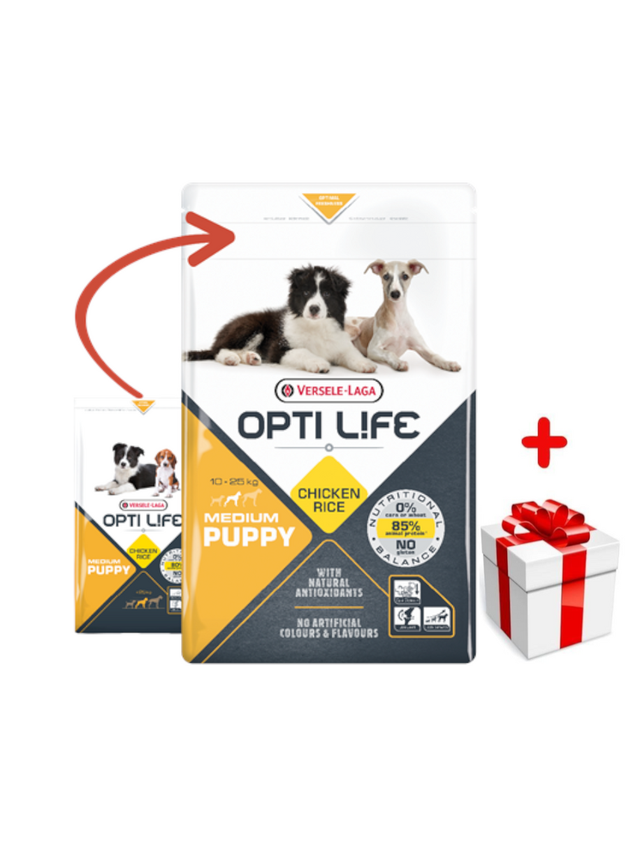 VERSELE-LAGA Opti Life Puppy Medium 12,5kg - z kurczakiem - dla szczeniąt średnich ras + niespodzianka dla psa GRATIS!