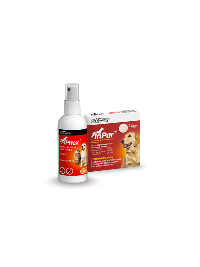 Fiprex spray 100ml + InPar- tabletki odrobaczające dla psa (2 tabl.)