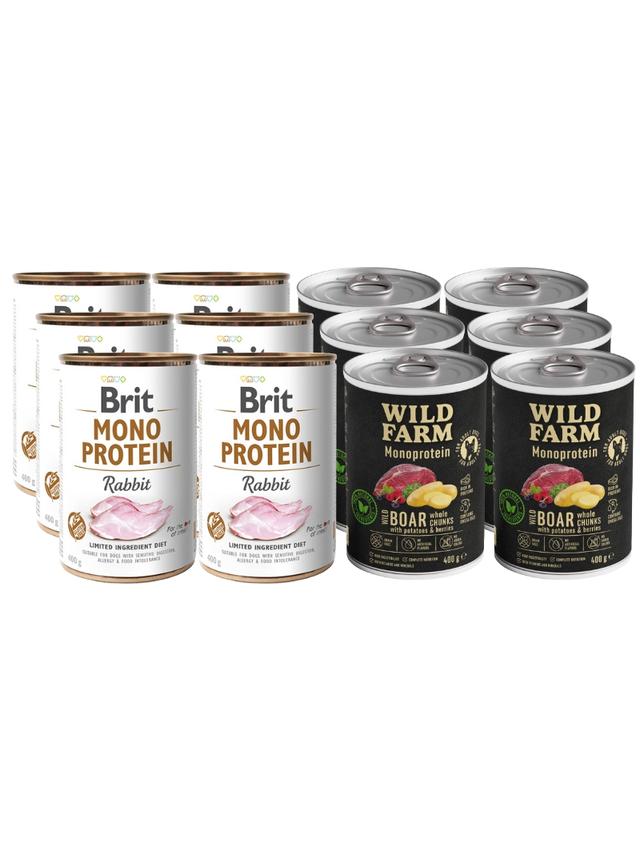BRIT MONO PROTEIN RABBIT + WILD FARM Monoprotein Wild Boar 12x400g