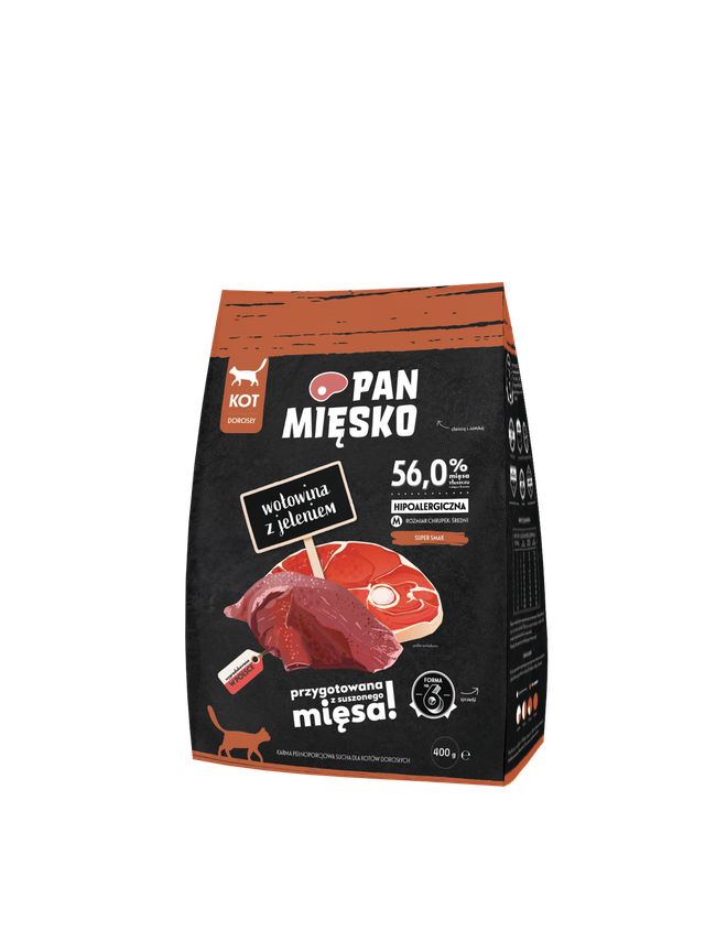 PAN MIĘSKO Wołowina z jeleniem M 400g dla kota