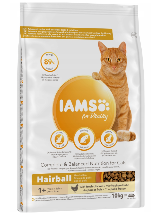 IAMS-Sucha karma for Vitality Hairball dla dorosłych i starszych kotów, z kurczakiem 10kg