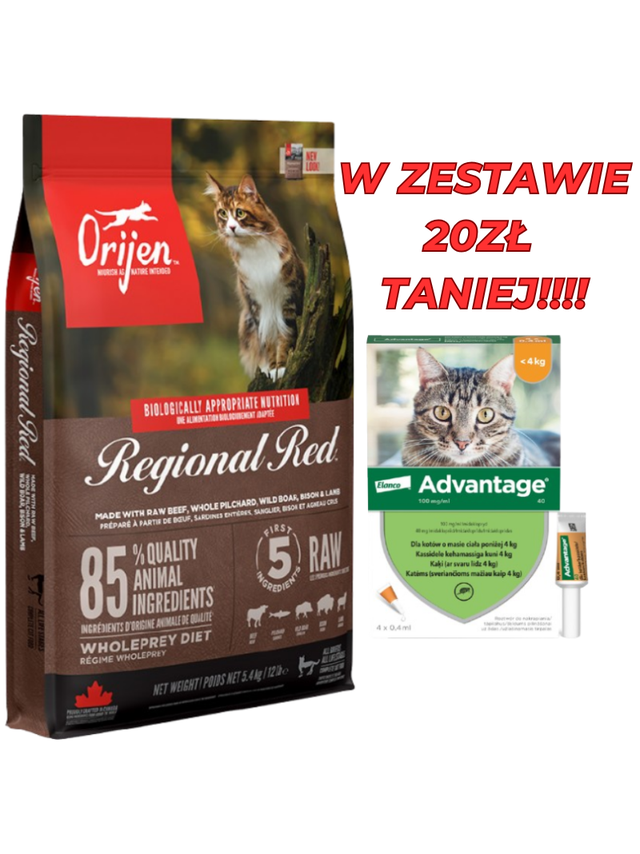 ORIJEN Regional Red Cat 5,4kg + Advantage - dla kotów (0,4mlx4) *roztwór* blister