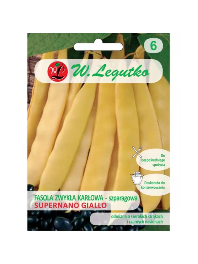 Fasola zwykła szparagowa karłowa żółtostrąkowa Supernano giallo - szerokie, płaskie strąki typu wstęga, śr. wczesna