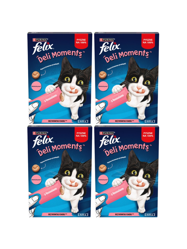 Felix Deli Moments Kremowe przekąski dla kotów z łososiem 4x(4x10g)