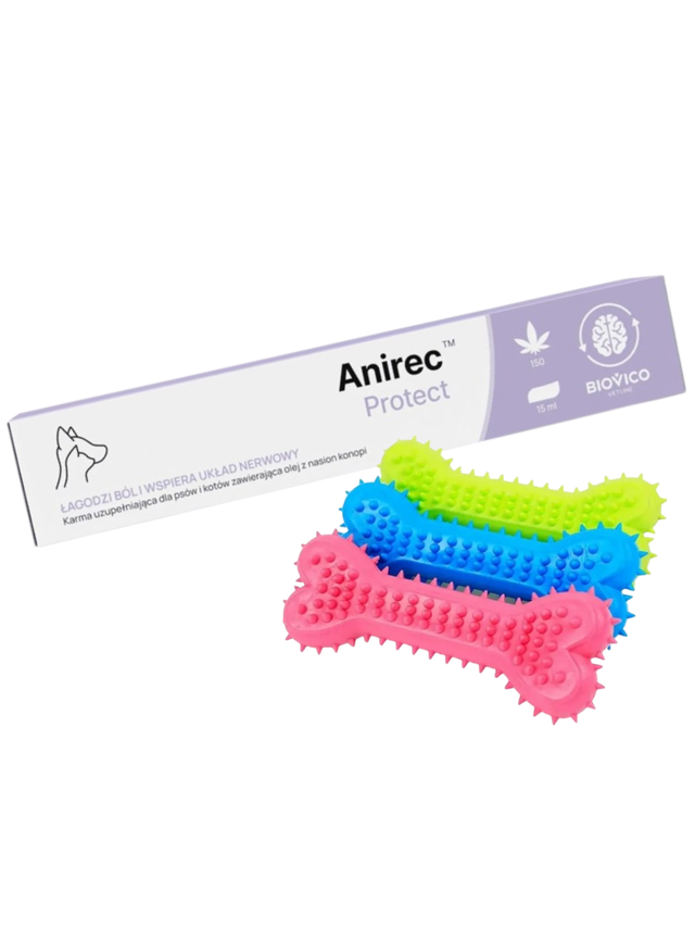 BIOVICO Anirec Protect 15ml pasta CBD olej konopny dla psa i kota 15ml + NUXIE Zabawka gumowa dla psa - gryzak kość 14cm GRATIS!!