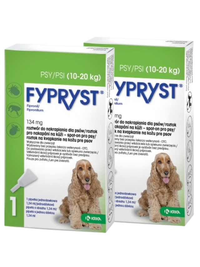 KRKA Fypryst Spot On krople na pchły i kleszcze dla psa 10-20 kg 134 mg/1,34 ml 2 szt.