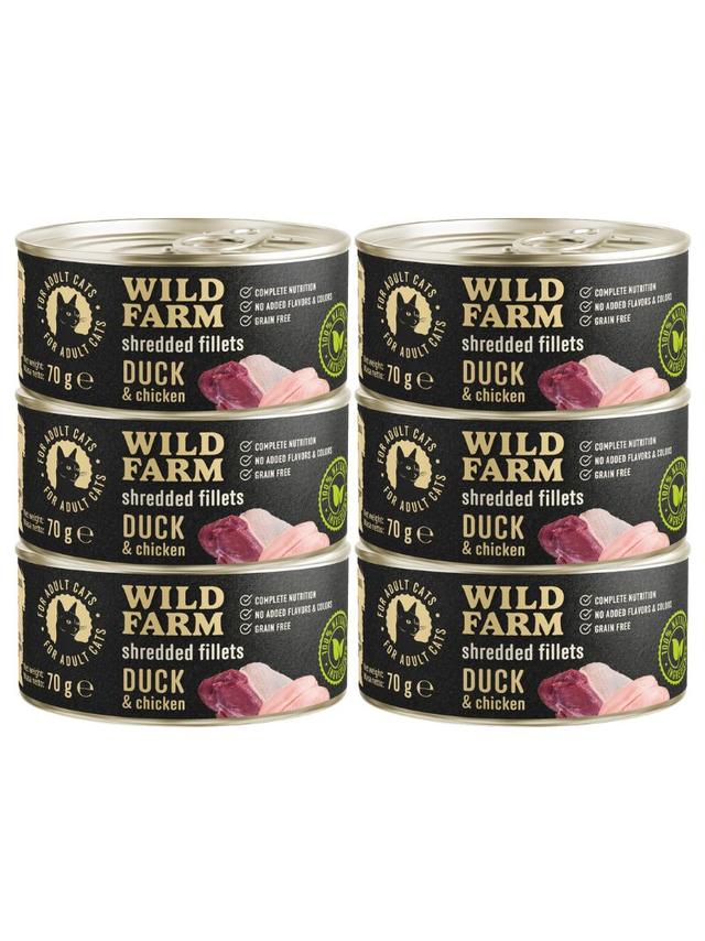 WILD FARM Fillets Duck&Chicken 6x70g - bezzbożowa mokra karma dla kota, filet w bulionie