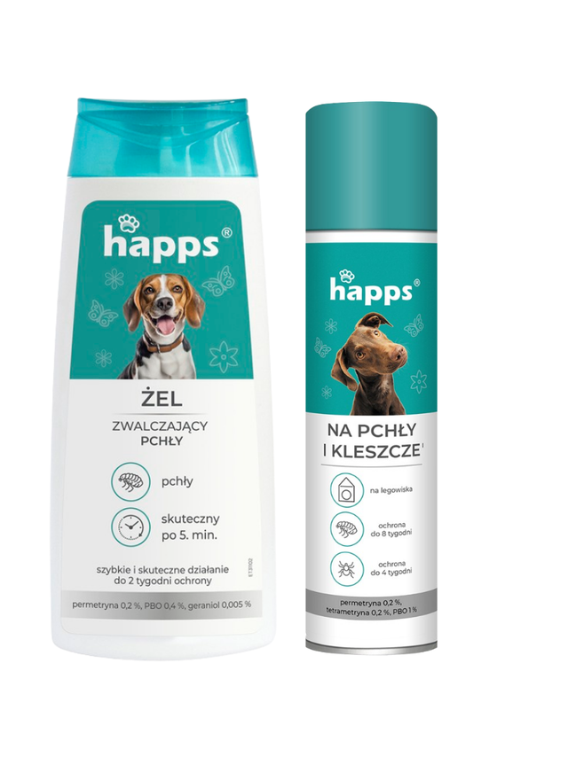 HAPPS - żel zwalczający pchły 150ml + HAPPS -Aerozol na pchły i kleszcze 250ml