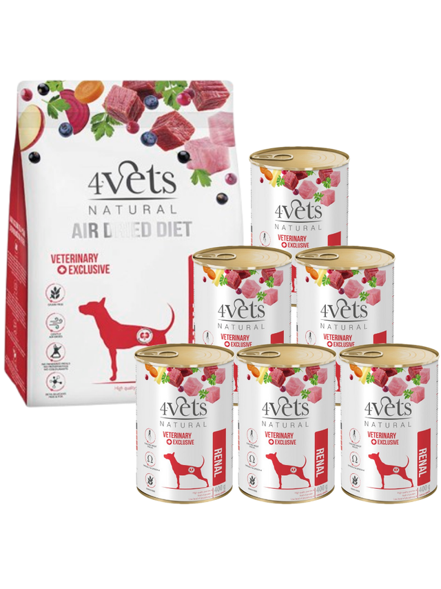 4Vets Natural Zestaw Renal karma suszona 1kg + karma mokra 6x400g