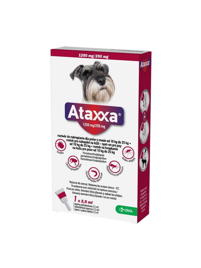 KRKA Ataxxa 1250 mg/250 mg roztwór do nakrapiania dla psów o masie od 10 kg do 25 kg