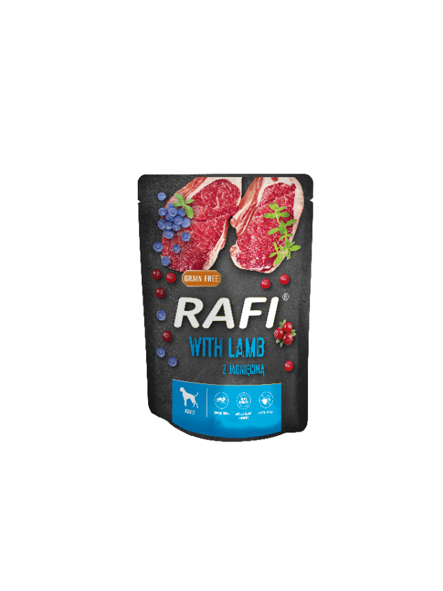 Rafi z jagnięciną dla psa - saszetka 300g (czarne opakowanie)