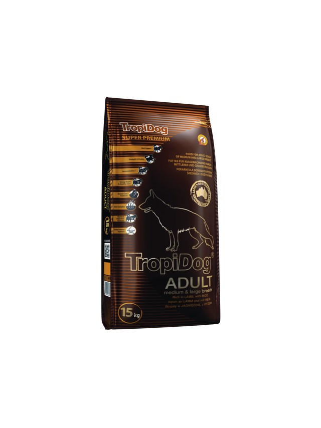 TROPIDOG Super Premium adult medium & large breed jagnięcina z ryżem 15kg