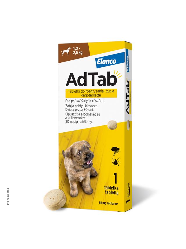 ELANCO AdTab 56mg tabletka na pchły i kleszcze dla psów 1,3-2,5 kg