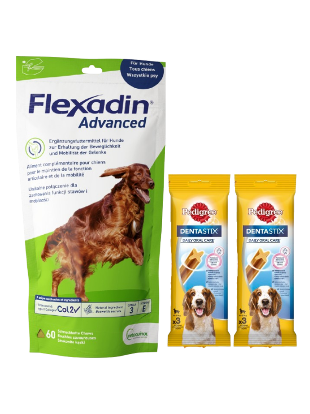 VETOQUINOL Flexadin Advanced 60 kąsków + DentaStix 2x77g