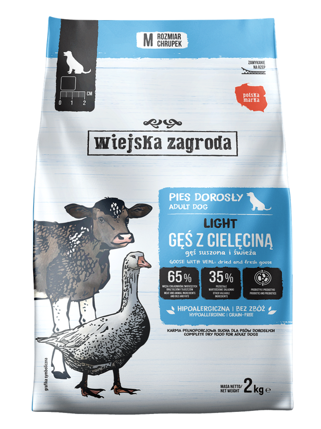 Wiejska Zagroda Karma sucha dla psa Light Gęsina z cielęciną (dorosły) 2kg