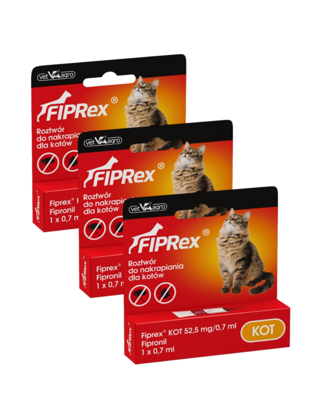 Fiprex KOT, 52,5 mg/0,7 ml, roztwór do nakrapiania dla kotów (3szt)