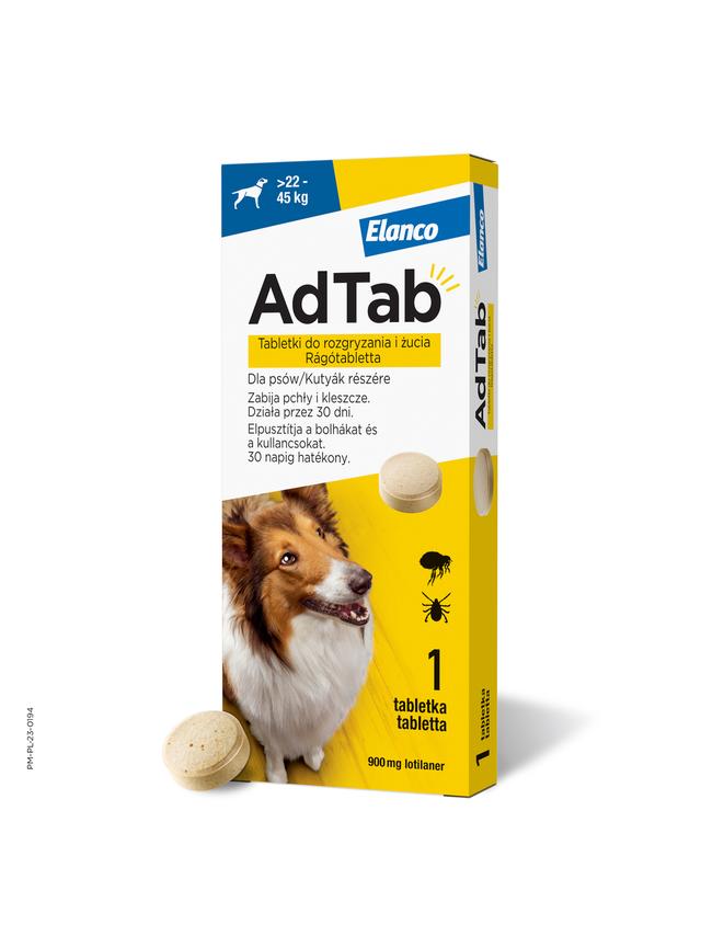 ELANCO AdTab 900mg tabletka na pchły i kleszcze dla psów >22 - 45 kg