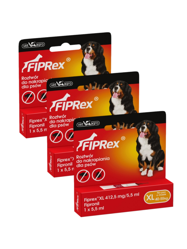 Fiprex XL, 412,5 mg/5,5 ml, roztwór do nakrapiania dla psów (3szt)