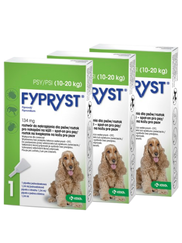 KRKA Fypryst Spot On krople na pchły i kleszcze dla psa 10-20 kg 134 mg/1,34 ml 3 szt.