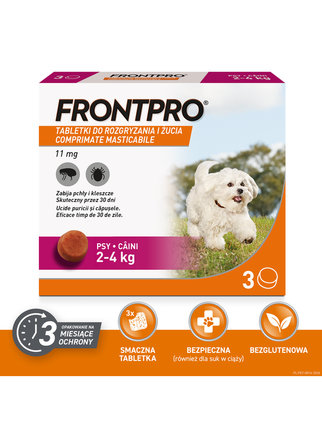 Frontpro tabletki na pchły i kleszcze S 11,3mg 2-4kg x 3tabl