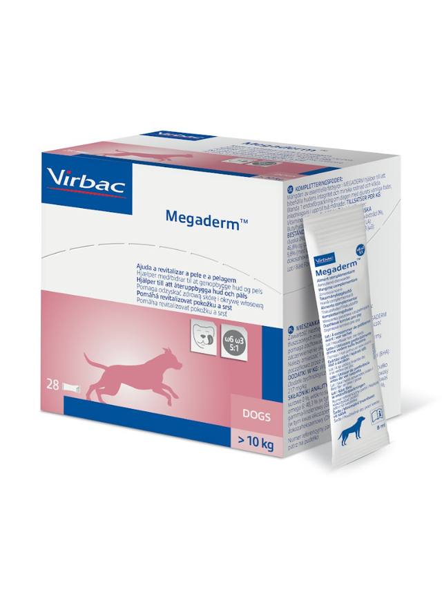 Virbac Megaderm 28x8 ml suplement diety dla psów 10-30 kg na problemy skórne