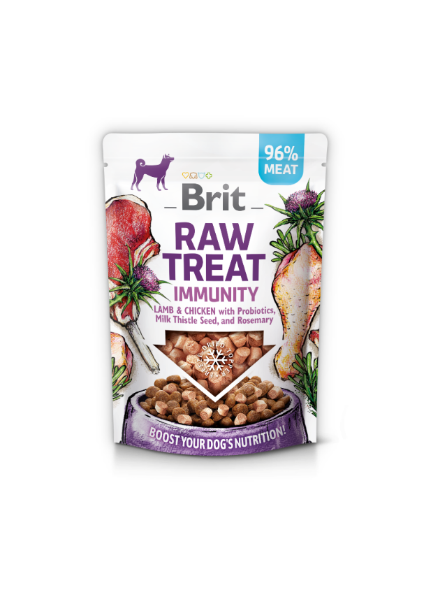 BRIT CARE Dog Raw Treat Immunity Lamb & Chicken with Probiotics, Milk Thistle Seed and Rosemary 40g