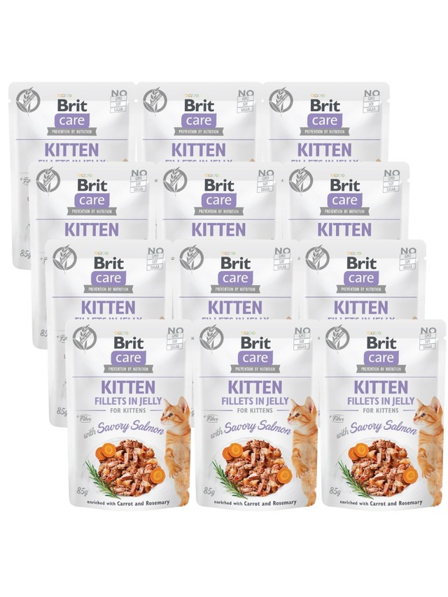 BRIT CARE Cat  Pouches Kitten Fillets in Jelly with Savory Salmon 12x85g