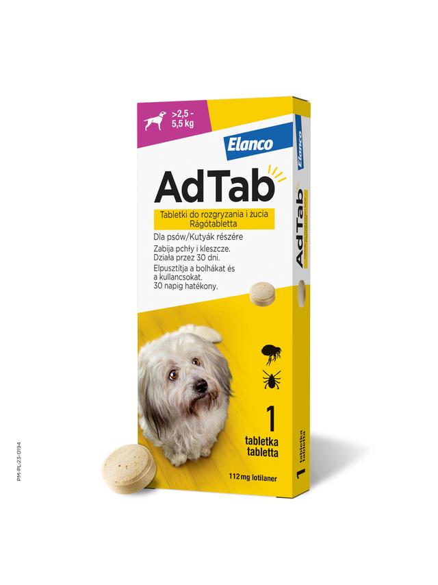 ELANCO AdTab 112mg tabletka na pchły i kleszcze dla psów >2,5-5,5 kg