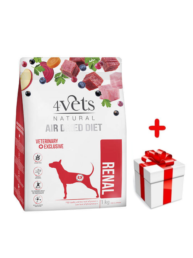 DOLINA NOTECI 4Vets Natural Renal karma suszona dla psów z niewydolnością nerek 1kg + niespodzianka dla psa GRATIS!