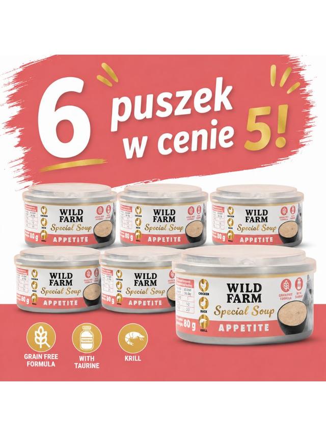 WILD FARM Special Soup 6x80g Appetite – aromatyczna zupka - wsparcie prawidłowego nawodnienia