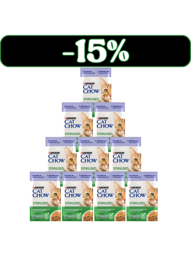 CAT CHOW Sterilised Karma dla kotów z jagnięciną i zieloną fasolką w sosie 10x85g