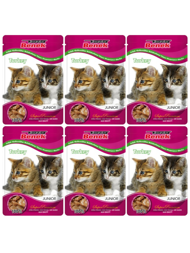 SUPER BENEK Junior Saszetka dla kota z kawałkami indyka 24x100g