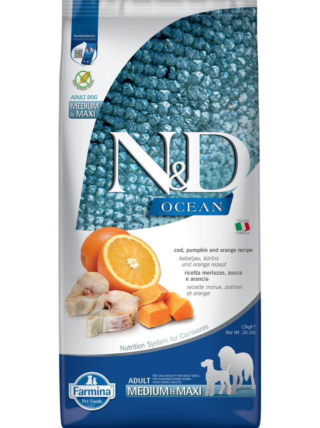 FARMINA N&D Ocean canine COD, PUMPKIN & ORANGE ADULT MEDIUM & MAXI 12kg