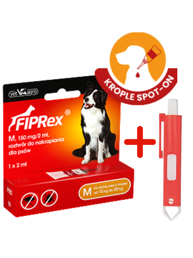 Fiprex M, 150 mg/2ml, roztwór do nakrapiania dla psów+ TRIXIE Szczypce do usuwania kleszczy 9cm