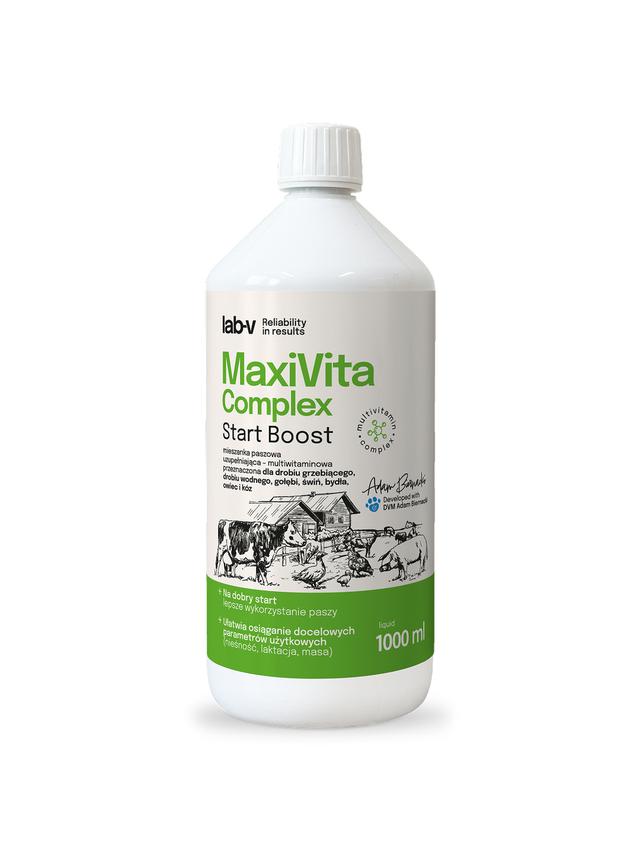 Lab-v MaxiVita Complex - mieszanka paszowa uzupełniająca – multiwitaminowa, w formie płynnej, przeznaczona dla drobiu grzebiącego, drobiu wodnego, gołębi, świń, bydła, owiec i kóz 1000 ml