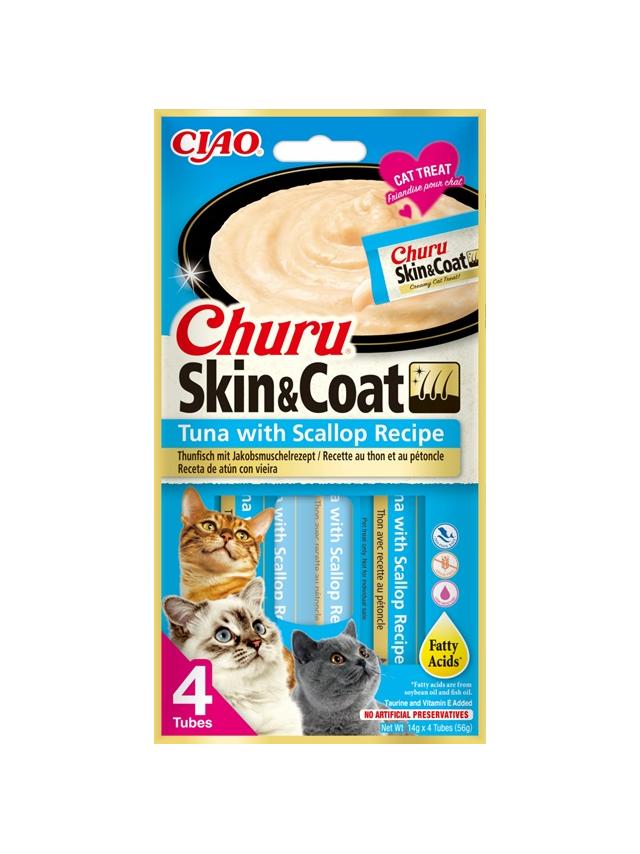 INABA  Churu Skin & Coat dla kota o smaku tuńczyka i przegrzebek 4x14g