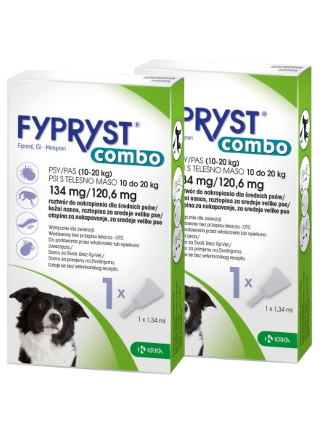 KRKA Fypryst Combo krople na pchły i kleszcze dla psa 10-20 kg 134mg/1,34ml 2 szt
