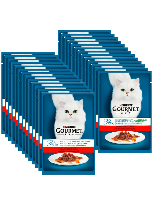 Purina Gourmet Perle Karma dla kotów mini fileciki w sosie z wołowiną i marchewką 26x85g