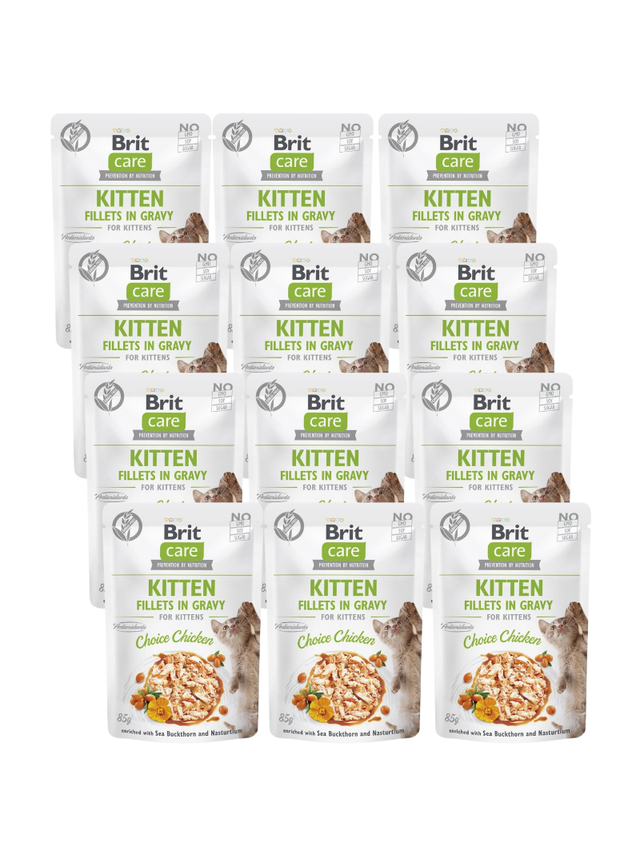 BRIT CARE Cat Kitten Fillets in Gravy Choice Chicken Enriched with Sea Buckthorn and Nasturtium 12x85g