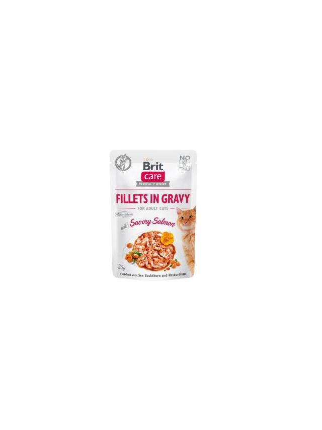 BRIT CARE Cat  Pouches Fillets in Gravy with Savory Salmon 85g