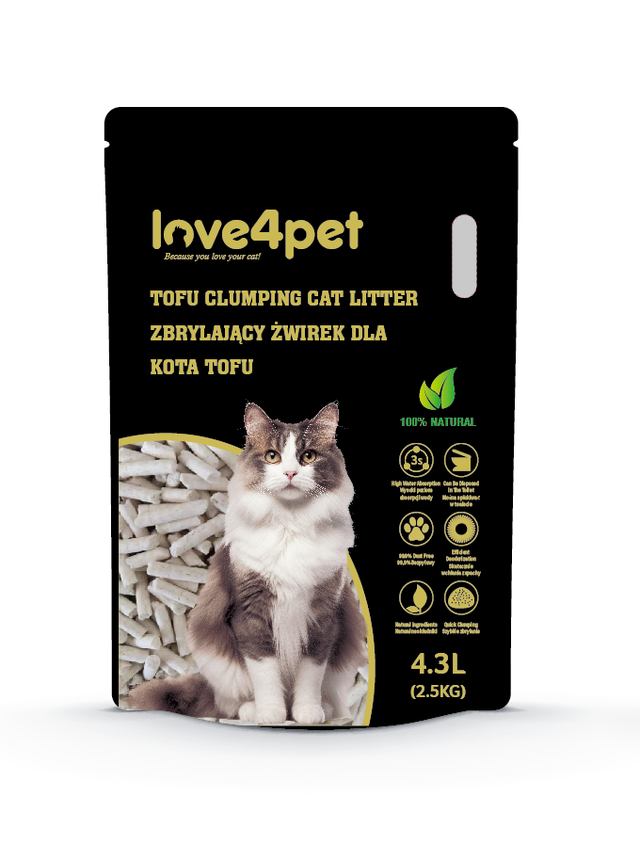 Cat Sand Love4pet Żwirek zbrylający dla kota tofu 2,5kg 4,3L
