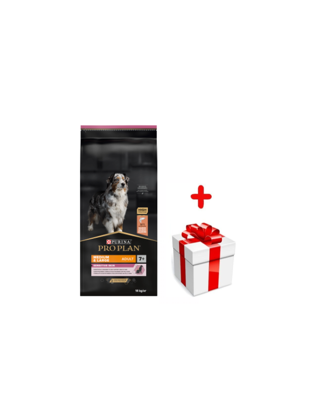 Purina Pro Plan Medium & Large 7+ Sensitive Optiderma, łosoś i ryż 14kg  + niespodzianka dla psa GRATIS!