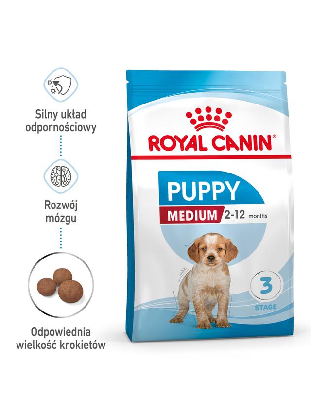ROYAL CANIN Medium Puppy 13,9kg karma sucha dla szczeniąt, od 2 do 12 miesiąca, ras średnich\ Opakowanie uszkodzone (7444) !!!