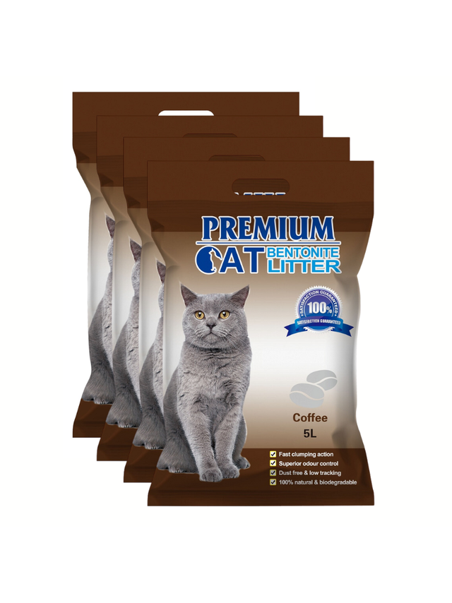 Premium Cat Żwirek Bentonitowy Zbrylający - Kawowy dla kota 4x5L
