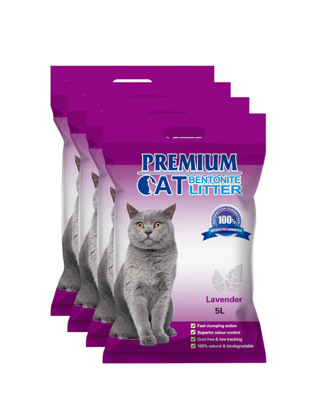 Premium Cat Żwirek Bentonitowy Zbrylający - Lawendowy dla kota 4x5L