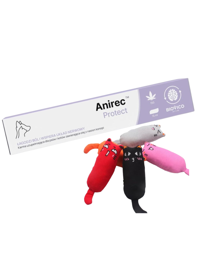 BIOVICO Anirec Protect 15ml pasta CBD olej konopny dla psa i kota 15ml + NUXIE® Zabawka dla kota pluszowa, piszcząca + kocimiętka 15cm GRATIS!!